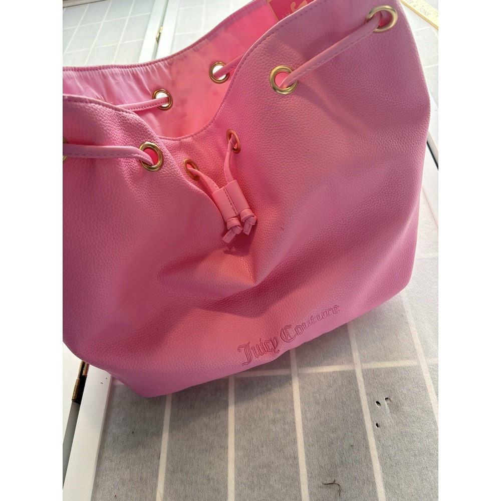 NWT Juicy Couture Pink Bubblegum Bucket Drawstring Shoulder/Cross Body Bag Purse - Picture 8 of 8